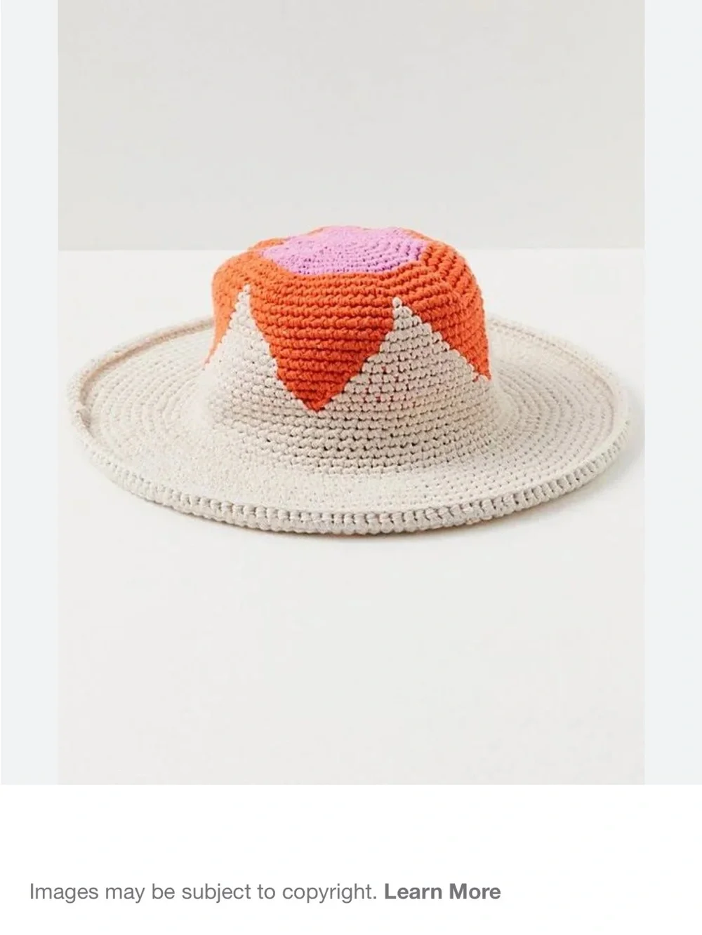 Free People Wide Brim Sun Hat - Cream with Orange & Pink